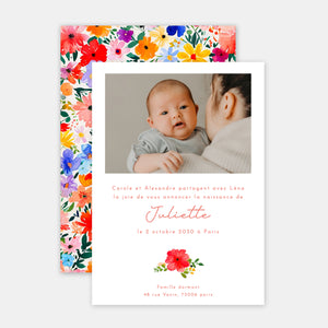 Faire-part de naissance jardin de couleurs