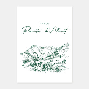 Marque table de mariage gravure montagne - 5ex