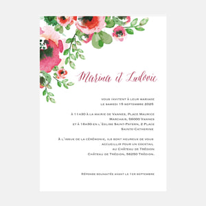 Faire-part de mariage Fleurs Aquarelle