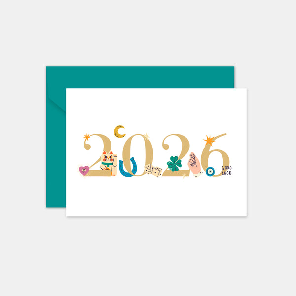 Illustrated numbers Luck greeting card