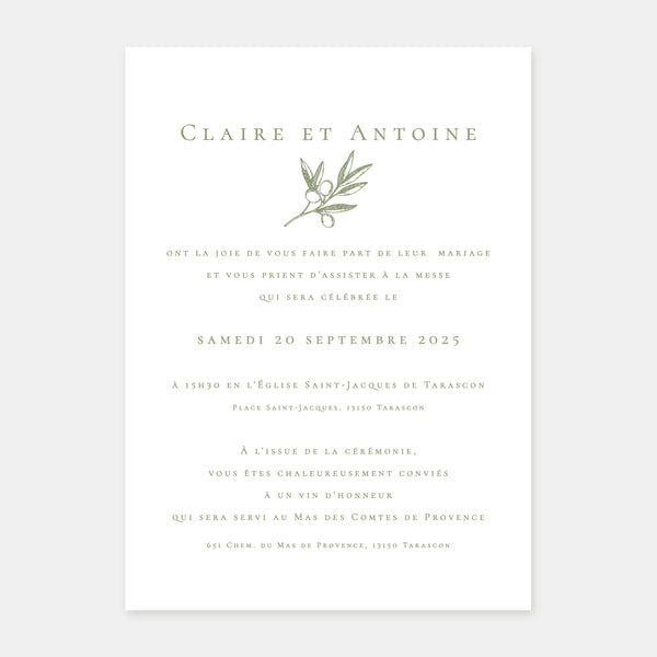 Olive branch wedding invitation