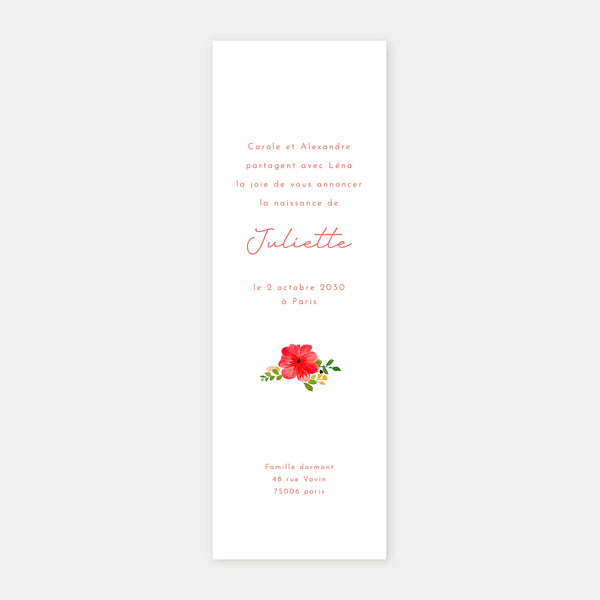 Faire-part de naissance marque page jardin de couleurs