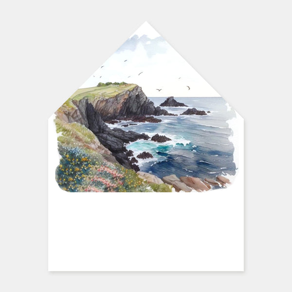 Aquarellfarbenes Umschlagfutter an der bretonischen Küste – 50 Stück