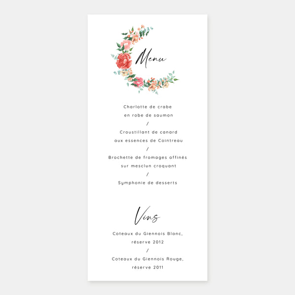Menu mariage bouquet aquarelle