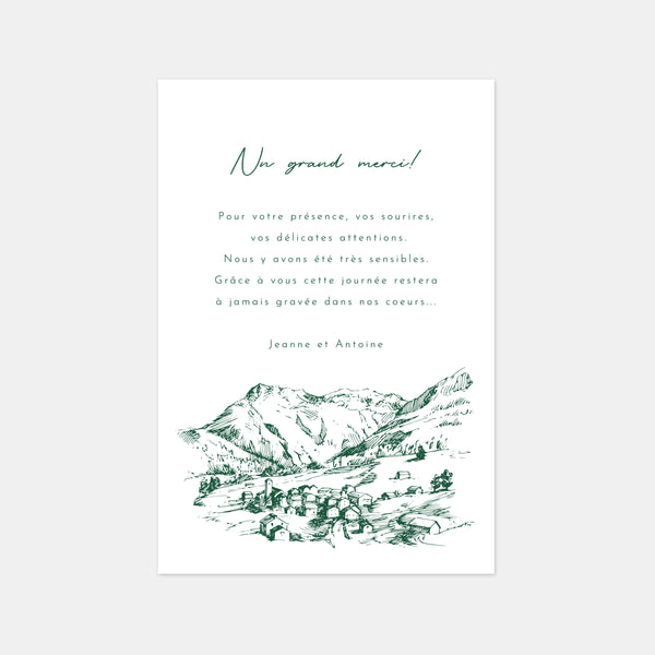 Wedding thank you card with mountain engraving
