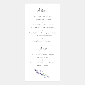 Menu mariage brin de lavande
