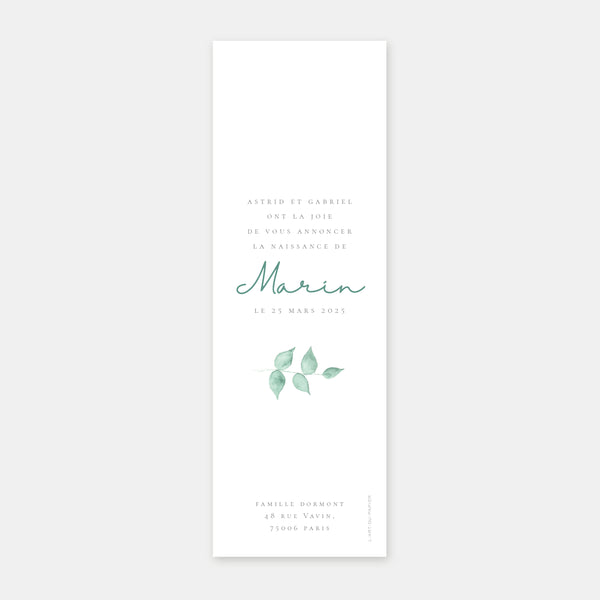 Birth announcement botanical watercolor bookmark