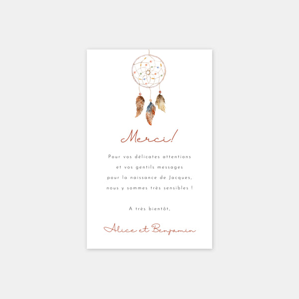 Carte de remerciement naissance dreamcatcher