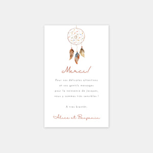 Carte de remerciement naissance dreamcatcher
