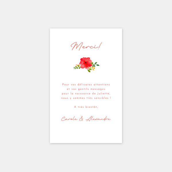 Thank you card for a birth announcement in a colorful garden