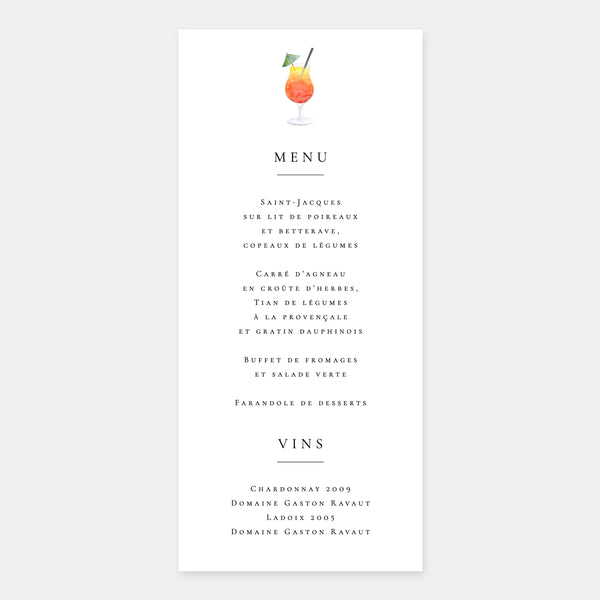 Watercolor tropical beach wedding menu