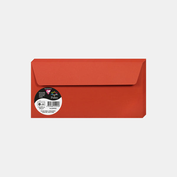 Enveloppe 110x220 velin 120g rouge corail Pollen
