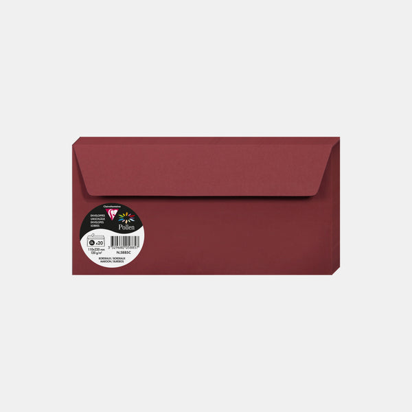 Enveloppe 110x220 velin 120g bordeaux Pollen