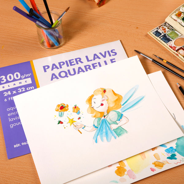 Pochette papier lavis aquarelle 300g - 24x32