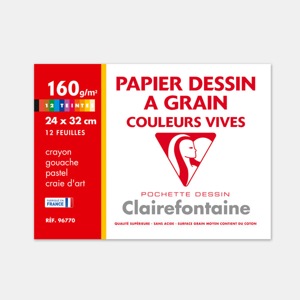 Pochette papier pour dessin couleur vives 160g - 24x32