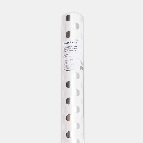 Papier cadeau blanc pois argent