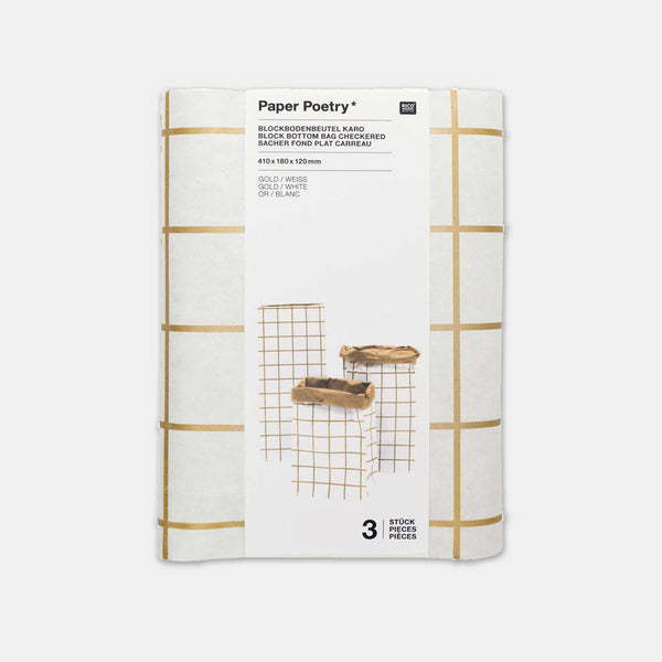 Papiertüte Gold und Weiß mit flachem Boden – klein