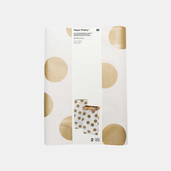 Papiertüte Gold und Weiß mit flachem Boden – groß