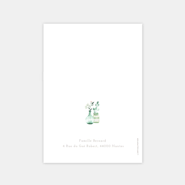 Faire-part de baptême champêtre chic aquarelle