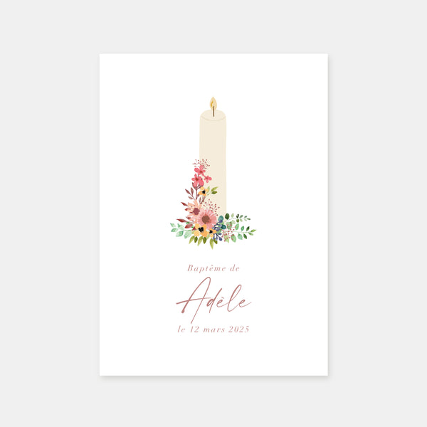 Flowery candle baptism announcement