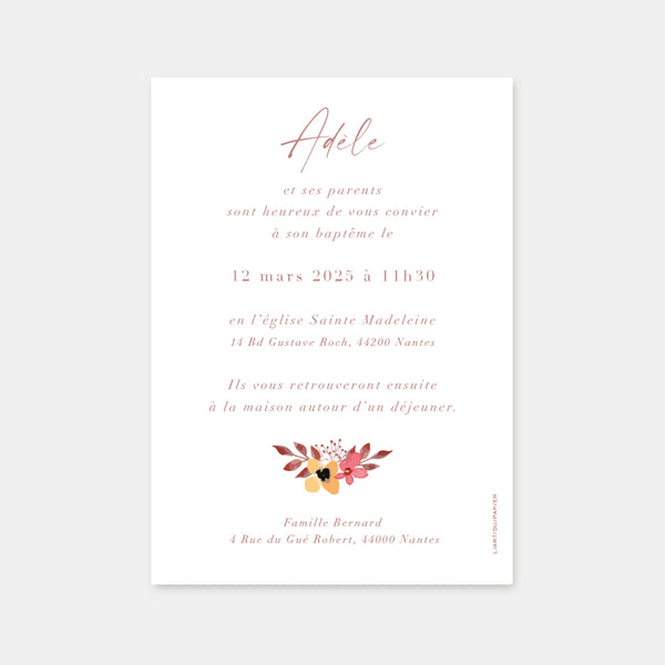 Flowery candle baptism announcement