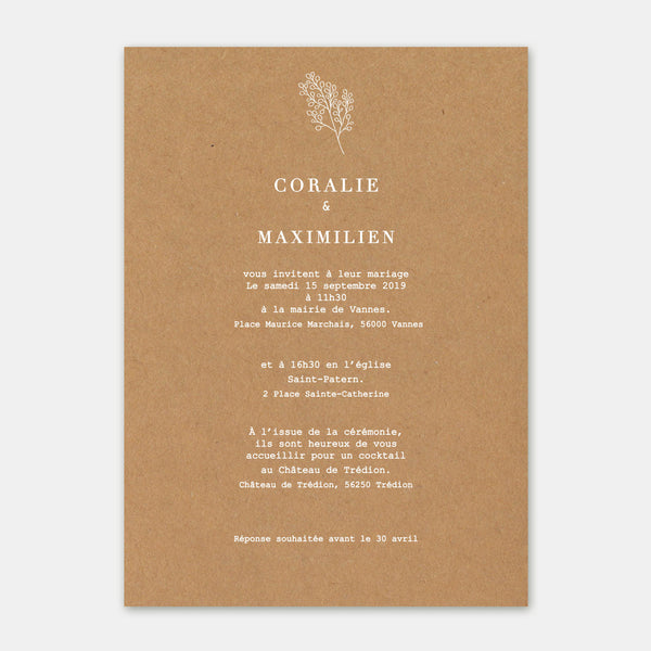 Faire-part de mariage Brindille kraft