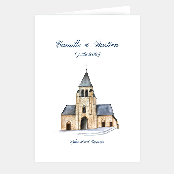 Klassische Aquarell-Einladung zur kirchlichen Hochzeit