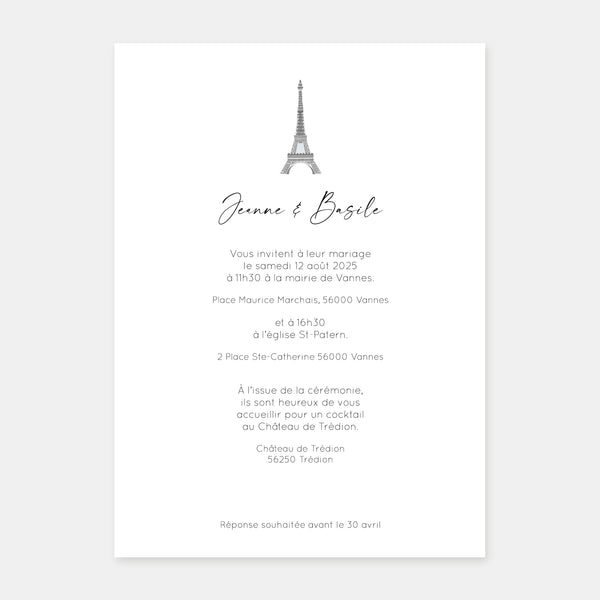 Wedding invitation a window on the roofs of Paris
