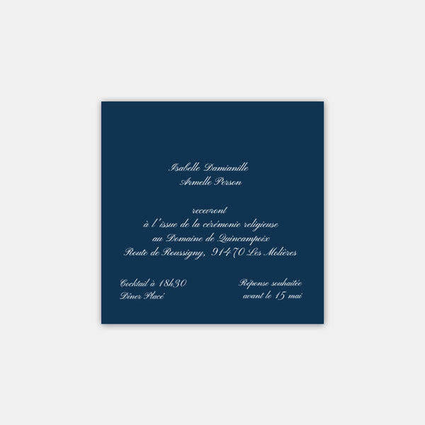 Classic wedding invitation card with white printing
