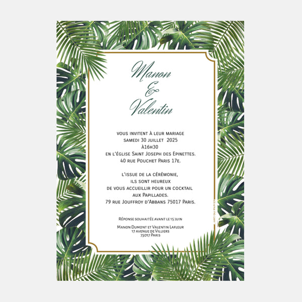 Faire-part de mariage Jungle Tropical