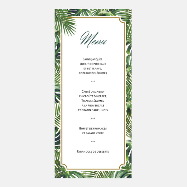 Tropisches Dschungel-Hochzeitsmenü