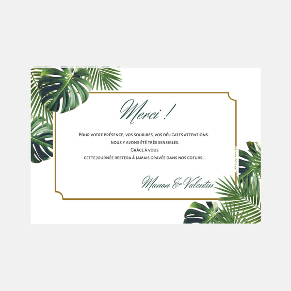 Carton remerciement mariage avec photo jungle tropical