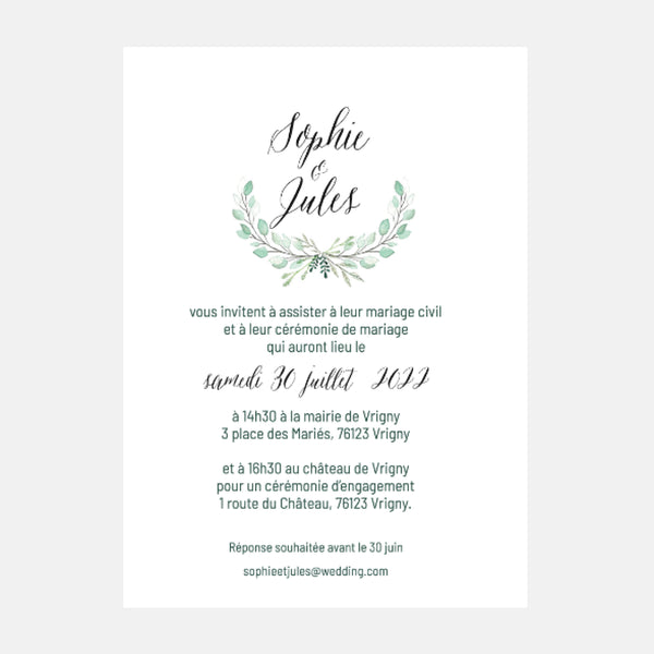 Faire-part de mariage Botanique Végétal