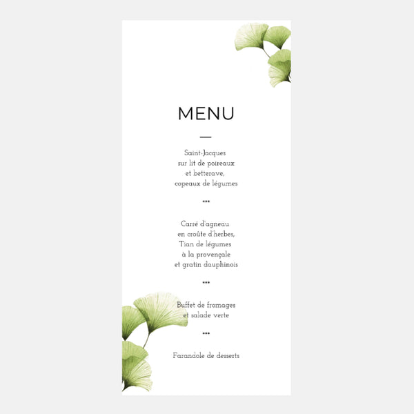 Ginkgo-Transparenz-Hochzeitsmenü