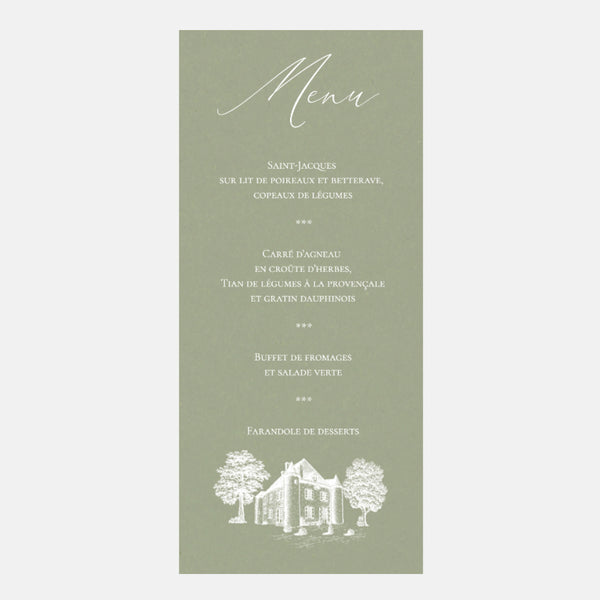 Menu de mariage transparence domaine des Tourelles