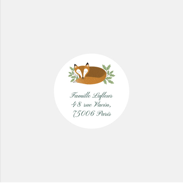 Personalisierte Aufkleber klassische Geburt Fuchs