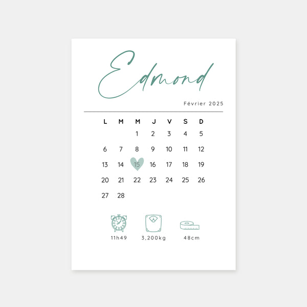 Birth announcement 28 day calendar