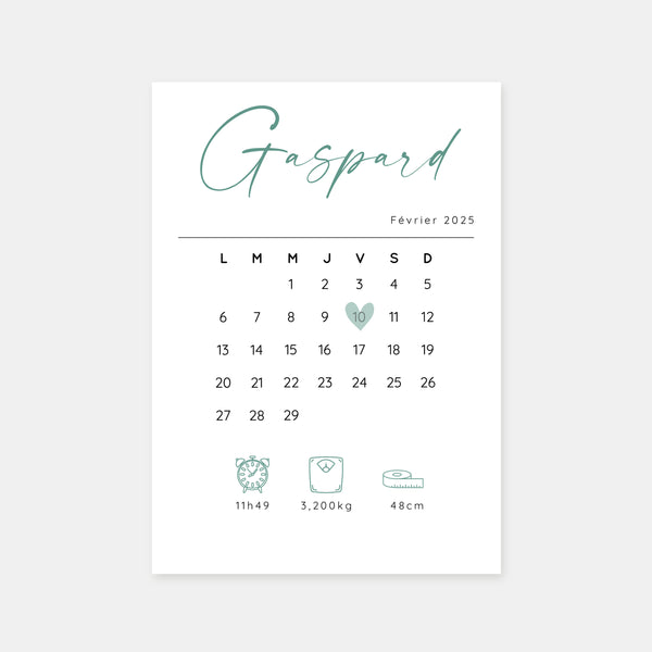 Birth announcement calendar 29 days