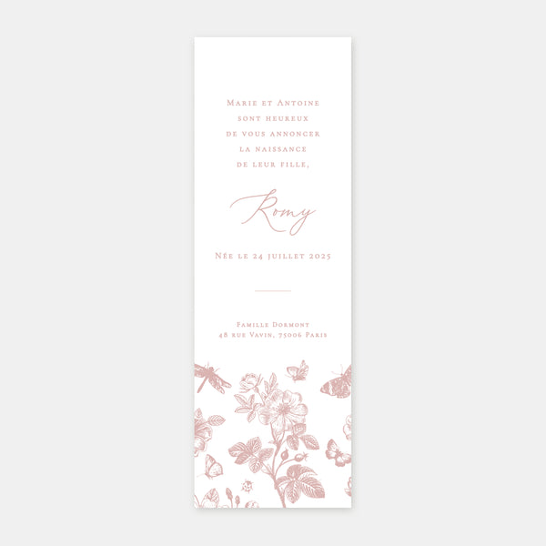 Toile de Jouy-Lesezeichen für die Geburtsanzeige