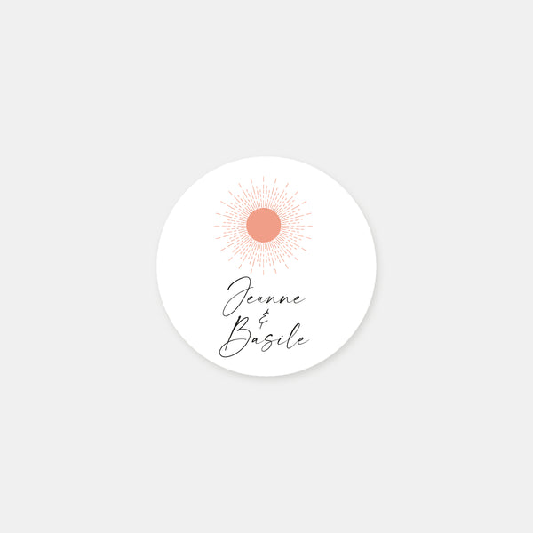 Personalisierte Hochzeitsaufkleber für den Sonnenuntergang in den Bergen