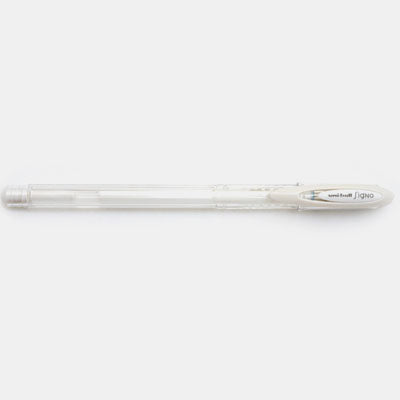 Stylo encre gel metal pointe fine blanc uniball
